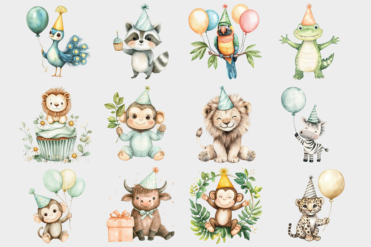 Watercolor Safari Birthday Clipart, a Seasonal Illustration by Design Market (Photo 4 of 5)