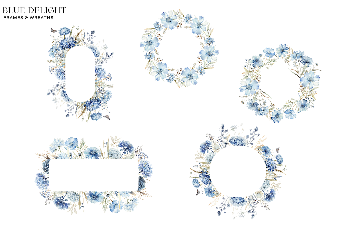 Dusty Blue Floral Clipart Watercolor, a Decorative Illustration by Patishop Art (Photo 6 of 7)