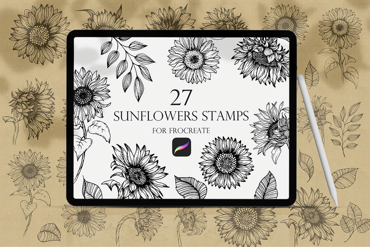 Sunflowers Procreate Stamps, a Brush Add-On by Dervik Art Store