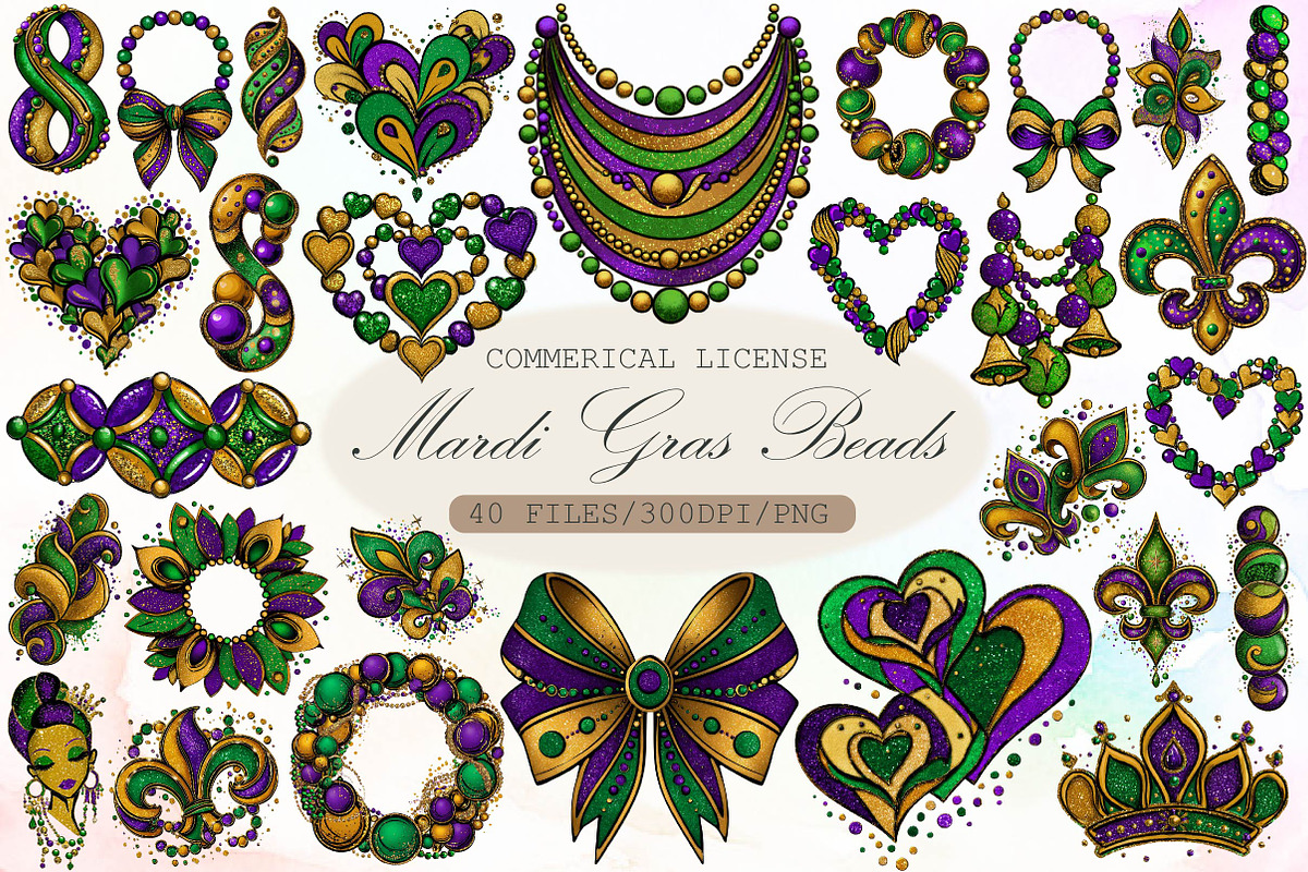 Watercolor Mardi Gras Beads Clipart, an Illustration by Sublimation Artist (Photo 1 of 6)