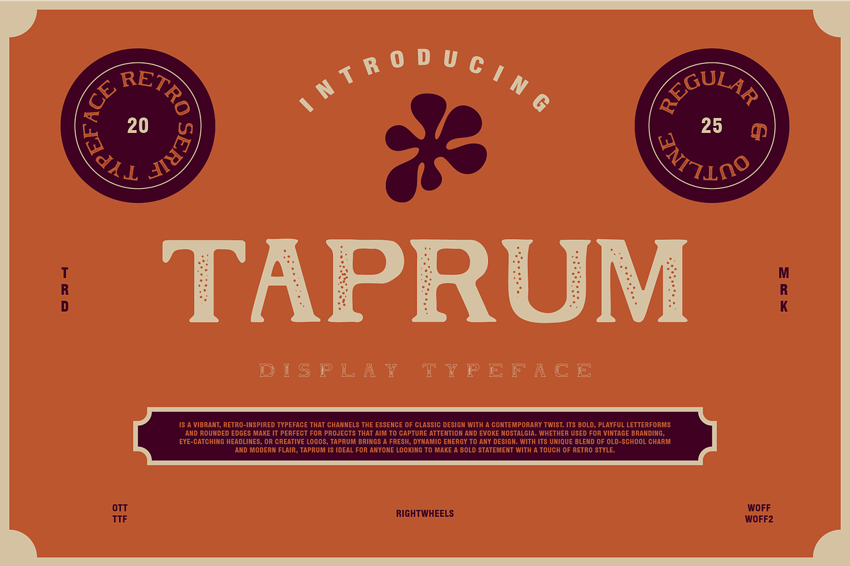 TAPRUM - Retro Display Font, a Font by Rightwheels (Photo 1 of 10)