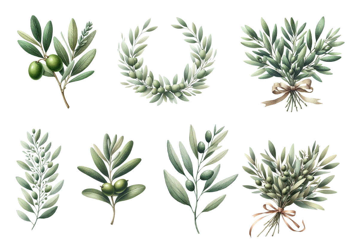 Watercolor Olive Branch Clipart, an Illustration by Designworld (Photo 3 of 4)