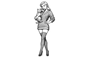 Girl in Sweater Holding Cat vector, a Person Illustration by AlexArt
