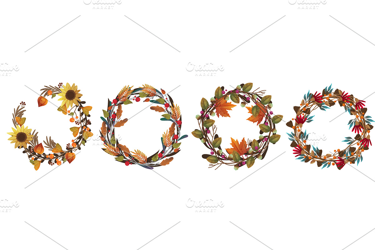 Set of autumn leaves wreath, fall, an Object Illustration by Elegant Solution