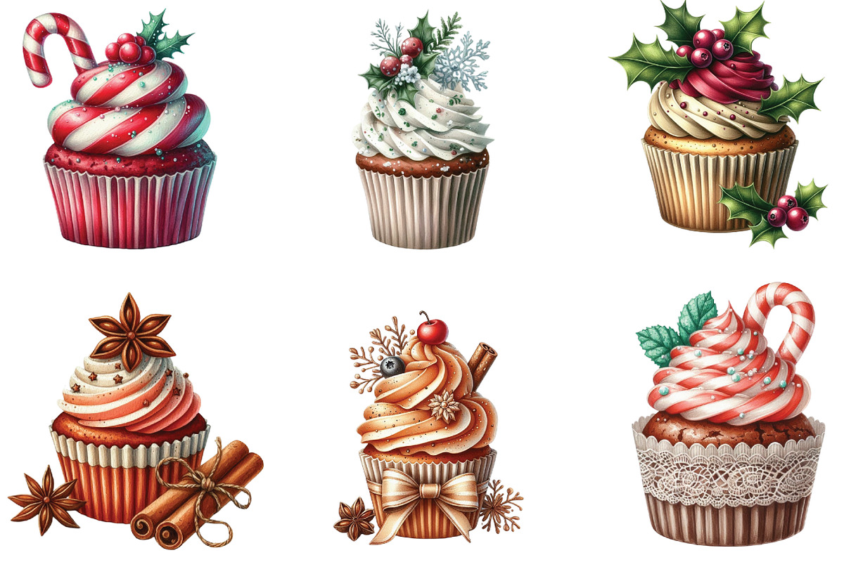 Christmas Cupcakes Vintage Clipart, an Illustration by CraftArtStudio (Photo 2 of 6)