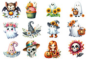 Watercolor Retro Halloween  Clipart, an Illustration by Designworld (Thumbnail 2 of 6)