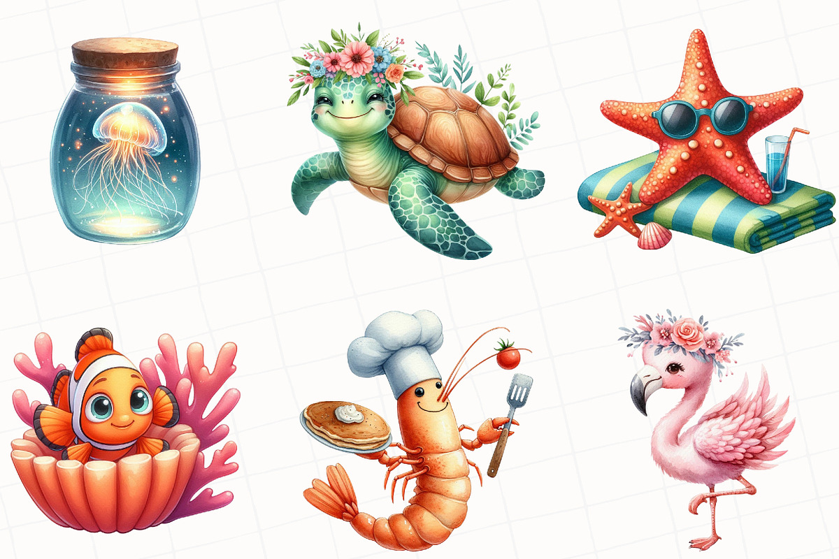 Watercolor Sea Animal Clipart, an Illustration by OK Design (Photo 2 of 5)