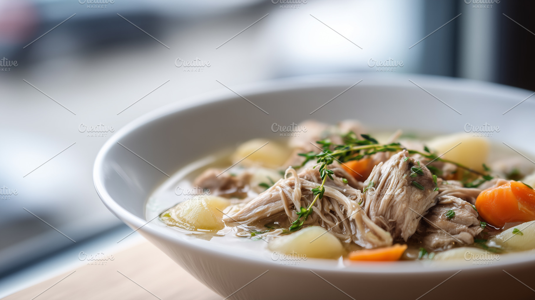 White bowl with homemade soup, a Food & Drink Photo by MistyDay