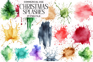 Christmas Watercolor Splashes PNG Bu, an Illustration by Daily.Designs