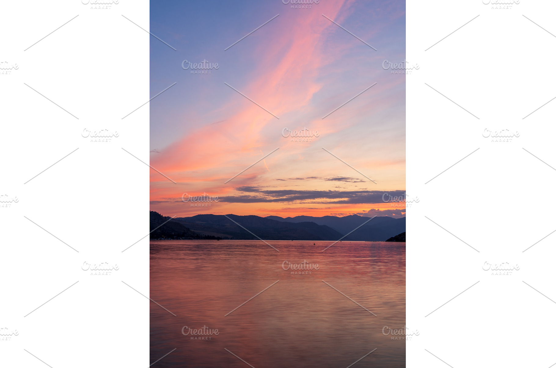Sunset over Lake Chelan with, a Nature Photo by Backyard Stock