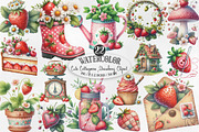 Cute Cottagecore Strawberry Clipart, an Illustration by Designking (Thumbnail 1 of 4)