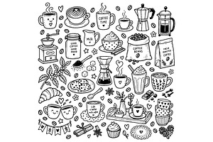 Cute doodle cartoon coffee shop
