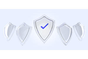 Glass Transparent Shield Icon Set 3d