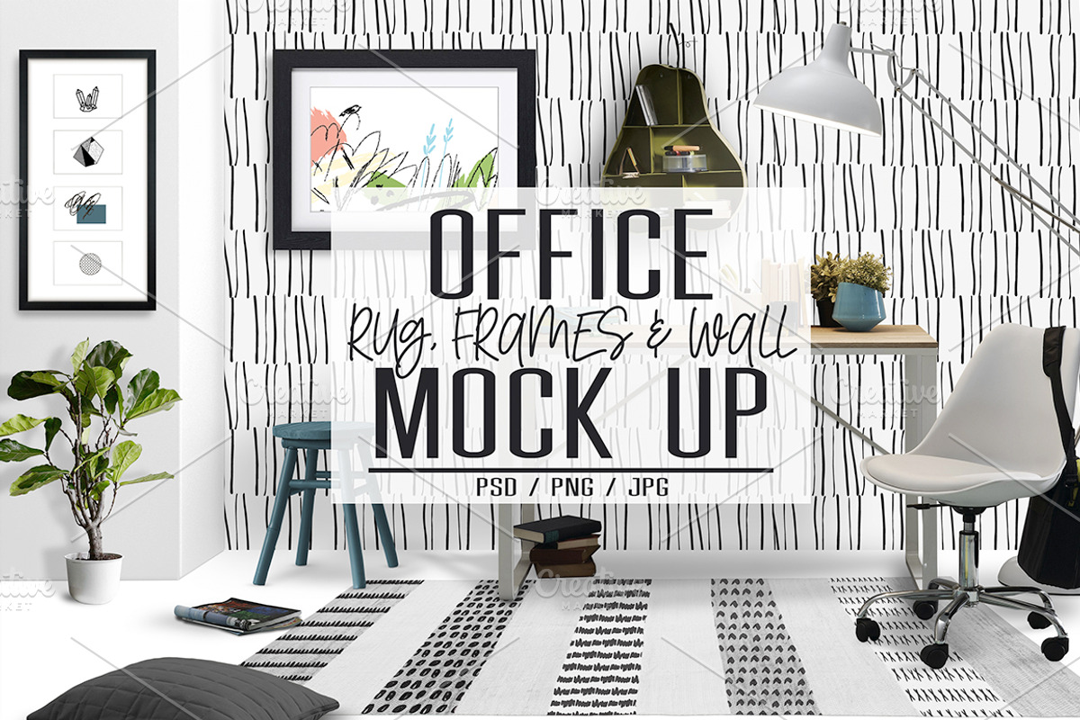 Office Rug, Wall & Frames Mock Up, a Print Template by Whimsicality (Photo 1 of 6)