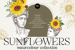 SUNFLOWERS watercolor elements