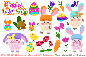 Piggy Easter Digital Clip Art, a Seasonal Illustration by Cozy Cat Design