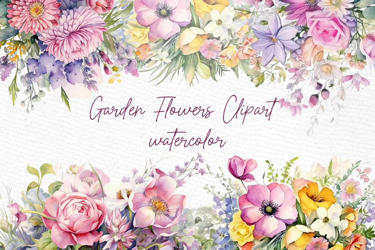 Watercolor Garden Flowers clipart, a Decorative Illustration by LeCoqDesign (Photo 1 of 5)