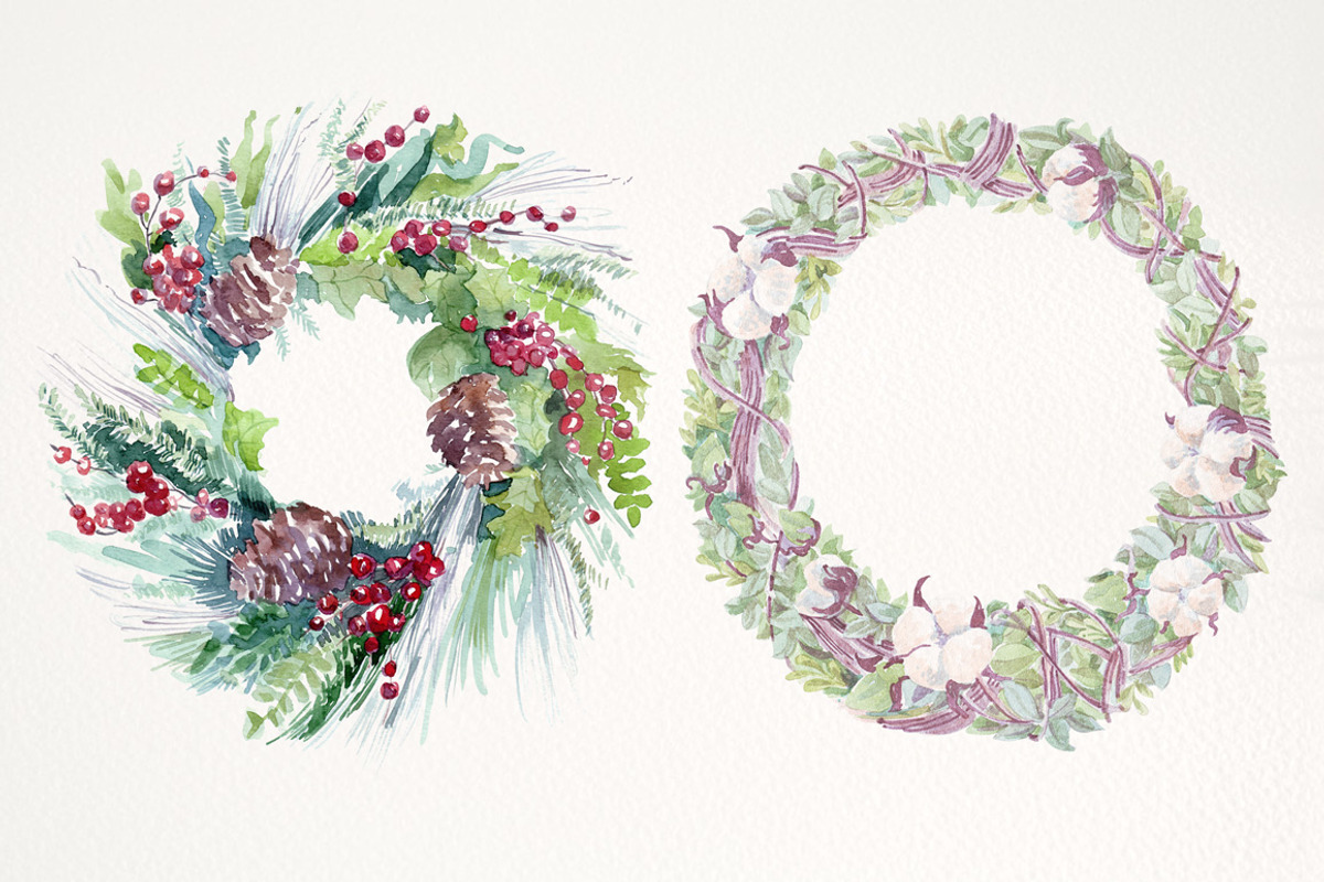 Christmas watercolor wreaths, a Decorative Illustration by soolima (Photo 4 of 9)