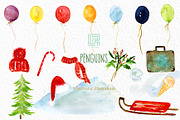 Winter Penguins. Watercolor clipart, an Animal Illustration by LABFcreations (Thumbnail 6 of 8)
