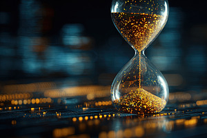 Elegant hourglass filled with golden particles stands on a futur, an Animal Photo by Ales Munt