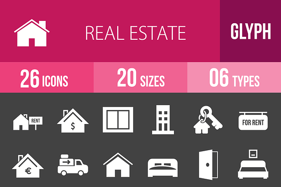 26 Real Estate Glyph Inverted Icons