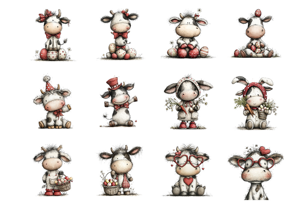 Whimsical easter cow clipart, an Illustration by SinaCreation (Photo 2 of 11)
