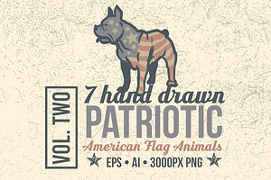 7 Hand Drawn Patriotic Animals Vol 2