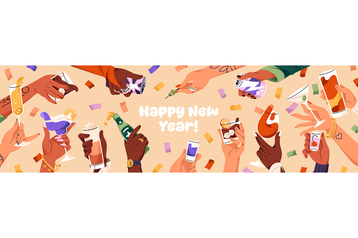 Hands holding alcohol drinks set, a Food Illustration by PaperTrident (Photo 11 of 11)