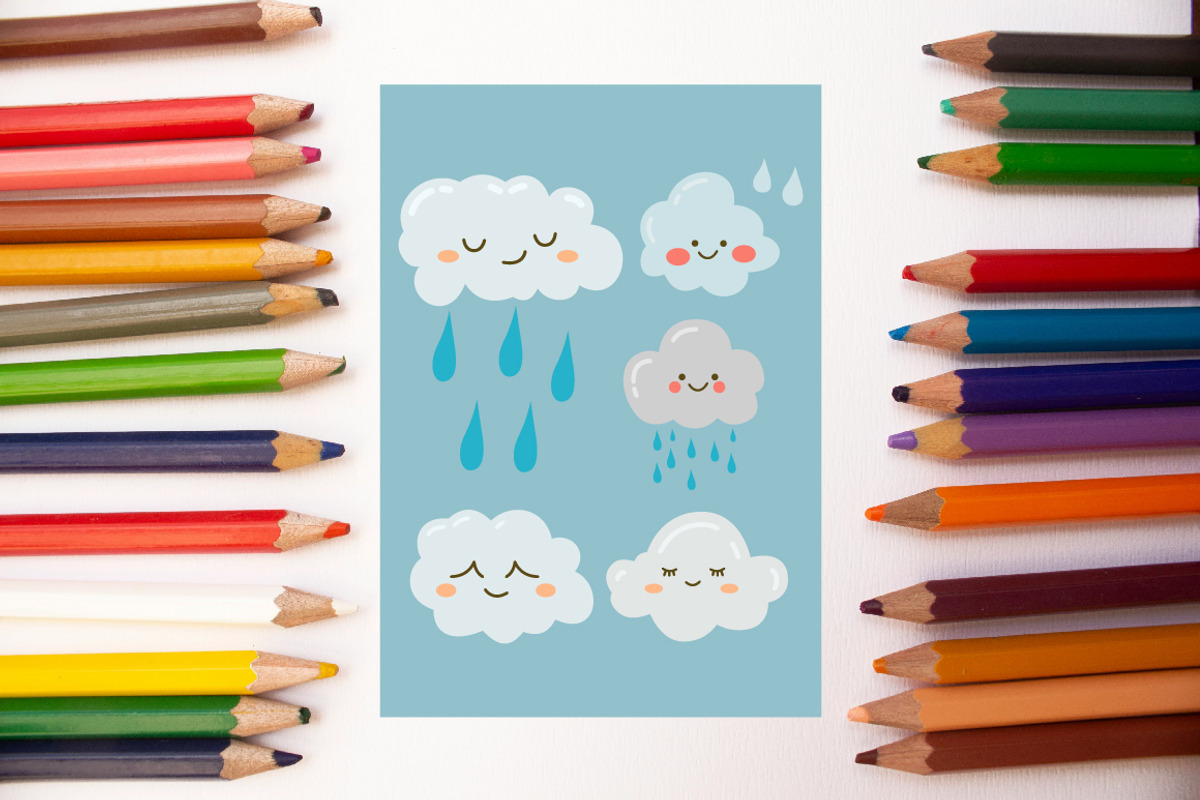 20 Cute Rain Cloud Sun Star Rainbow, a Decorative Illustration by jongcreative (Photo 4 of 9)