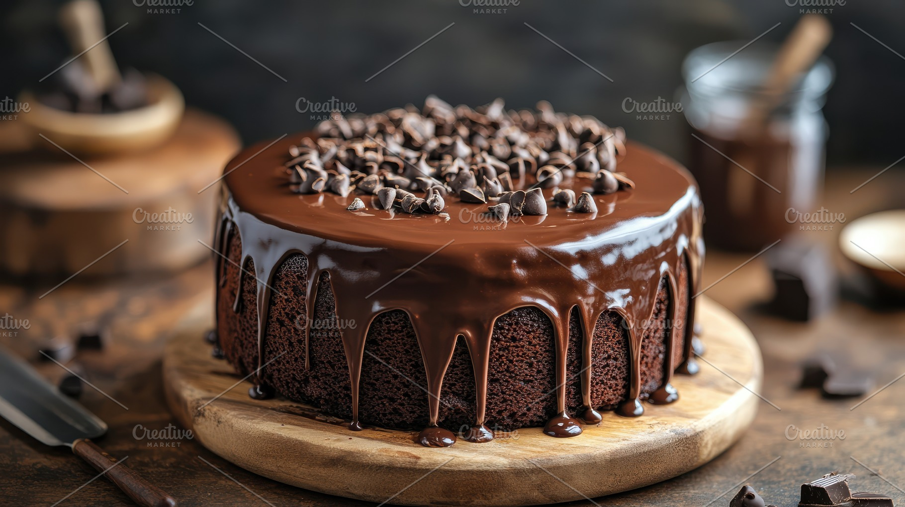 Rich chocolate cake with dripping fu, a Food & Drink Photo by Pixeness Studio