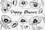 Poppy Flowers Line Art SVG, an Object Graphic by Dervik Art Store (Thumbnail 1 of 7)
