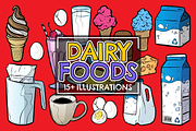 Dairy Foods Vector Pack, a Food Illustration by Vectory by BSC (Thumbnail 1 of 3)