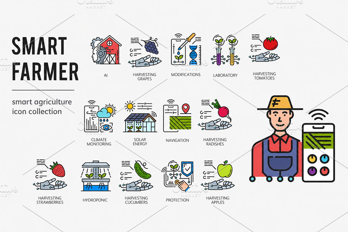 Robot smart farm line icons, a Technology Illustration by Vector Tradition (Photo 1 of 3)