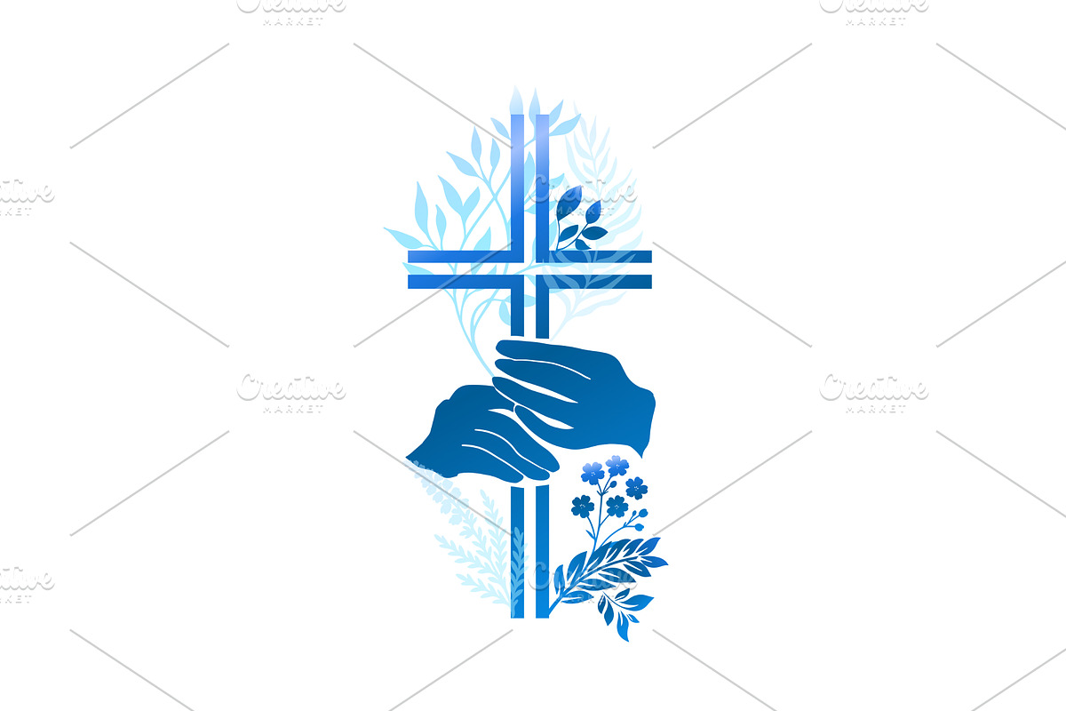 Religious cross with flowers and, an Illustration by Nenahliadava Design