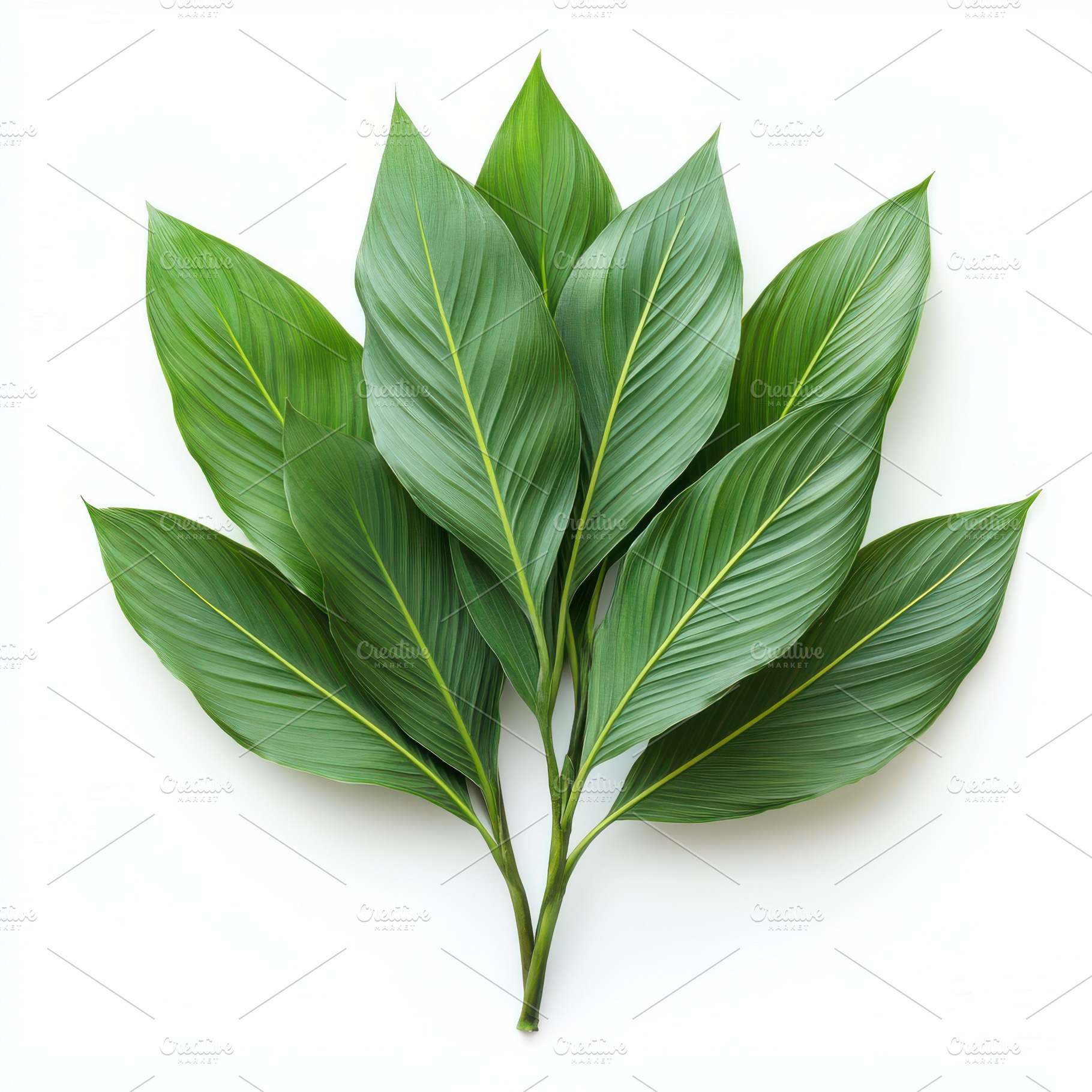 Lush green leaves on white backgroun, a Background Photo by Pixeness