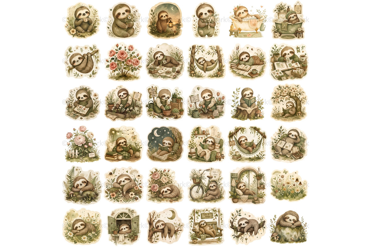Sloth PNG Clipart Sticker Pack, an Animal Illustration by Nicole Branger Art (Photo 10 of 11)