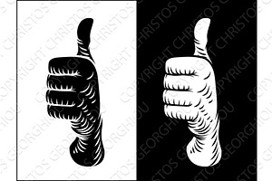 Thumbs Up Hand Woodcut Style, an Object Illustration by Christos Georghiou