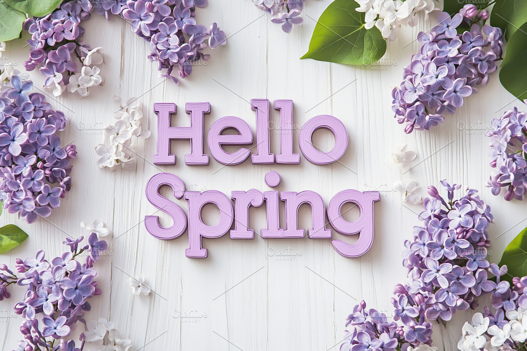 Hello Spring text with beautiful lilac flowers, a Background Photo by AlyaAnd