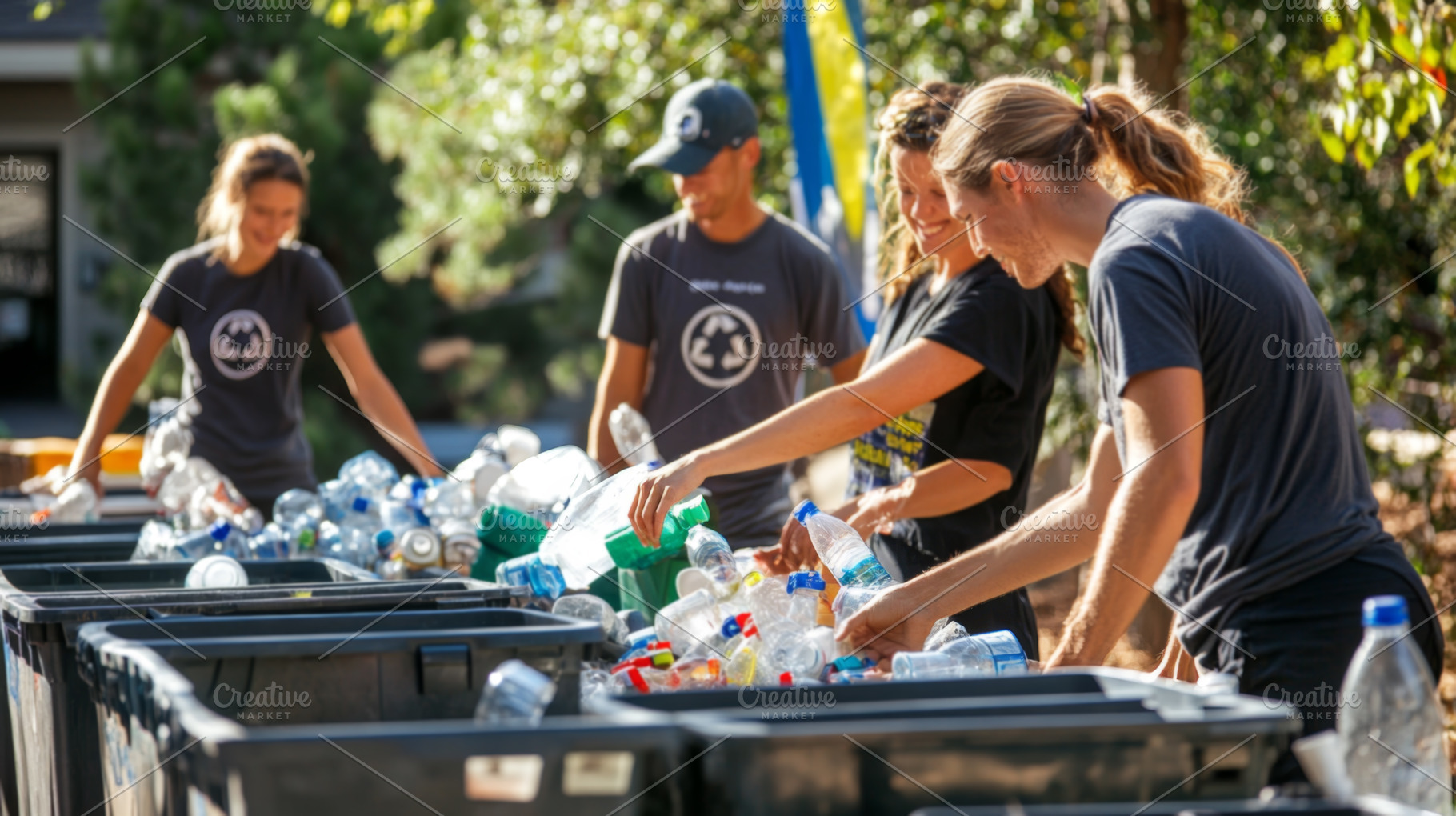 Volunteers Sorting Plastic Bottles at a Recycling Event, an Abstract Photo by Natalia Klenova's Shop