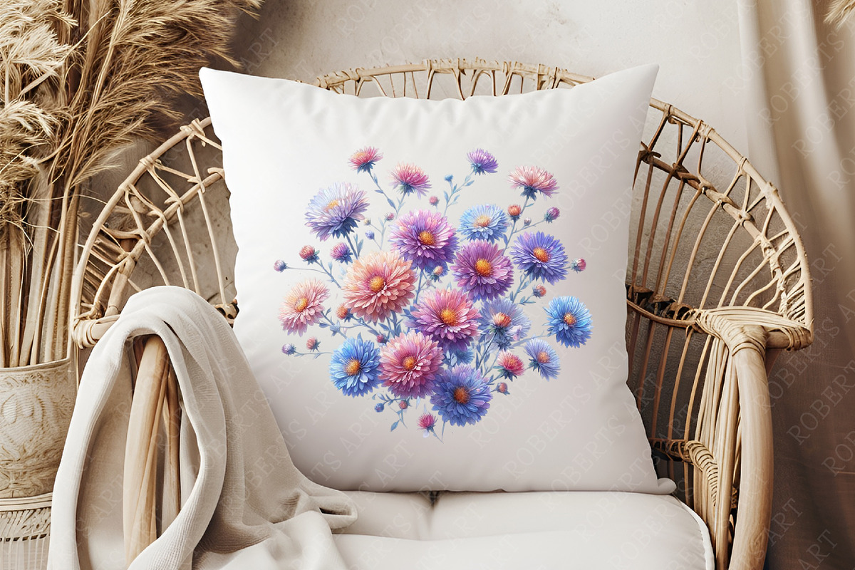 Aster Flower Watercolor Cliparts, an Illustration by RobertsArt (Photo 6 of 8)