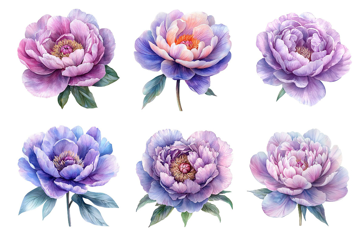 Pink & Purple Peony Flowers Clipart, an Illustration by Dream Creation (Photo 4 of 6)