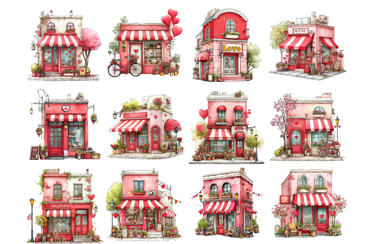 Cute Valentine Shop Clipart, an Illustration by DreamArtGraphic (Photo 4 of 4)