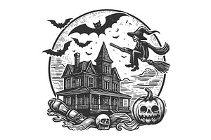 Haunted House Witch And Halloween