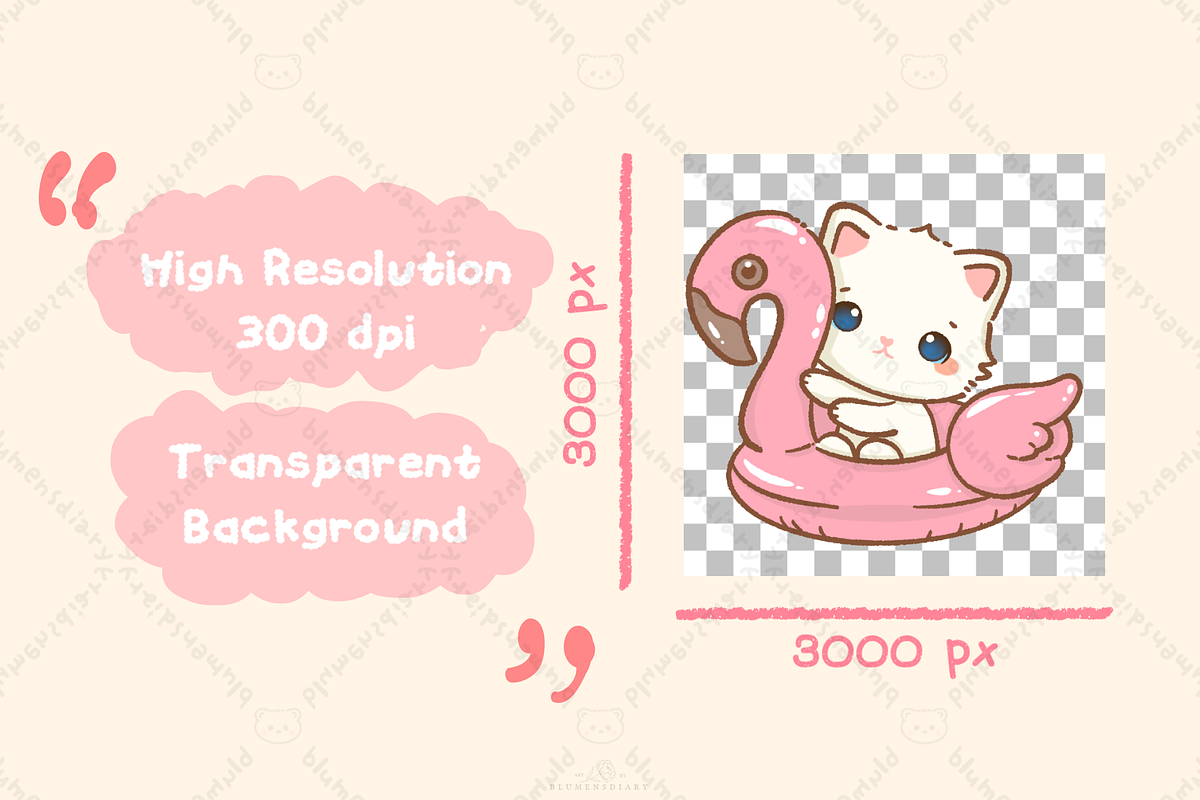 Kawaii White Cat Pink Summer Clipart, an Animal Illustration by Blumensdiary (Photo 3 of 4)
