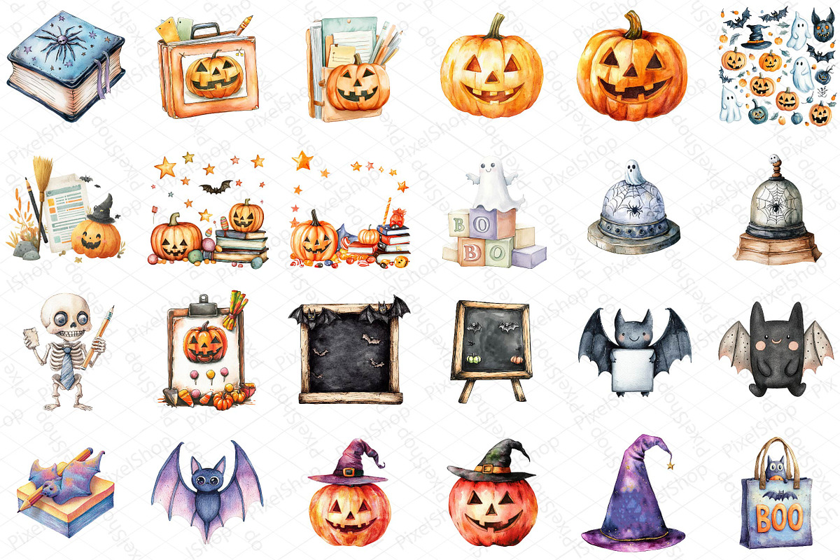 Watercolor Halloween Teacher Clipart, an Illustration by DreamPrint404 (Photo 2 of 5)