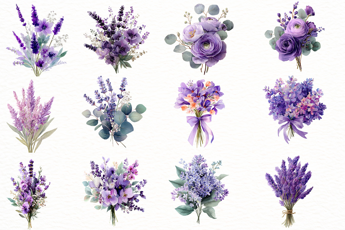 Watercolor Lavender & Purple Flowers, an Illustration by Designworld (Photo 3 of 5)