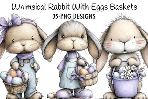 Whimsical Rabbit Clipart with Eggs B, an Illustration by Daily.Designs