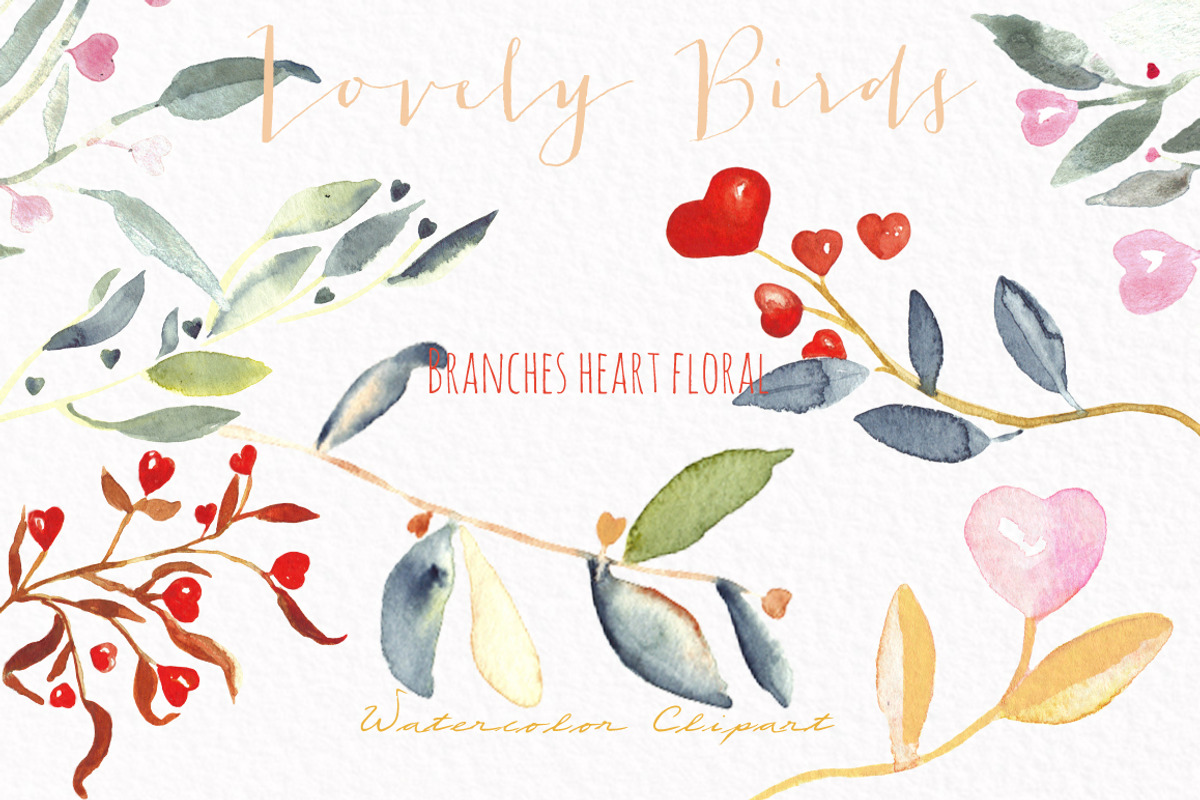 Valentines  birds.watercolor clipart, an Illustration by LABFcreations (Photo 5 of 6)