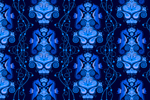 Sea Horse. Art and seamless pattern