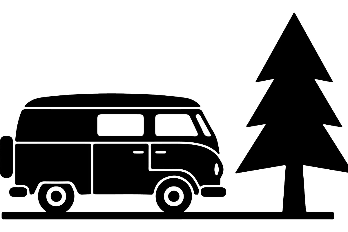 Camper Van and Pine Tree Silhouette, a Transportation Illustration by abu67222 (Photo 7 of 13)
